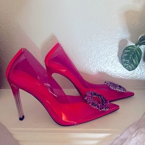 GOOD AMERICAN PINK Cinder-F*cking-Rella Jeweled Toe Pump Pink